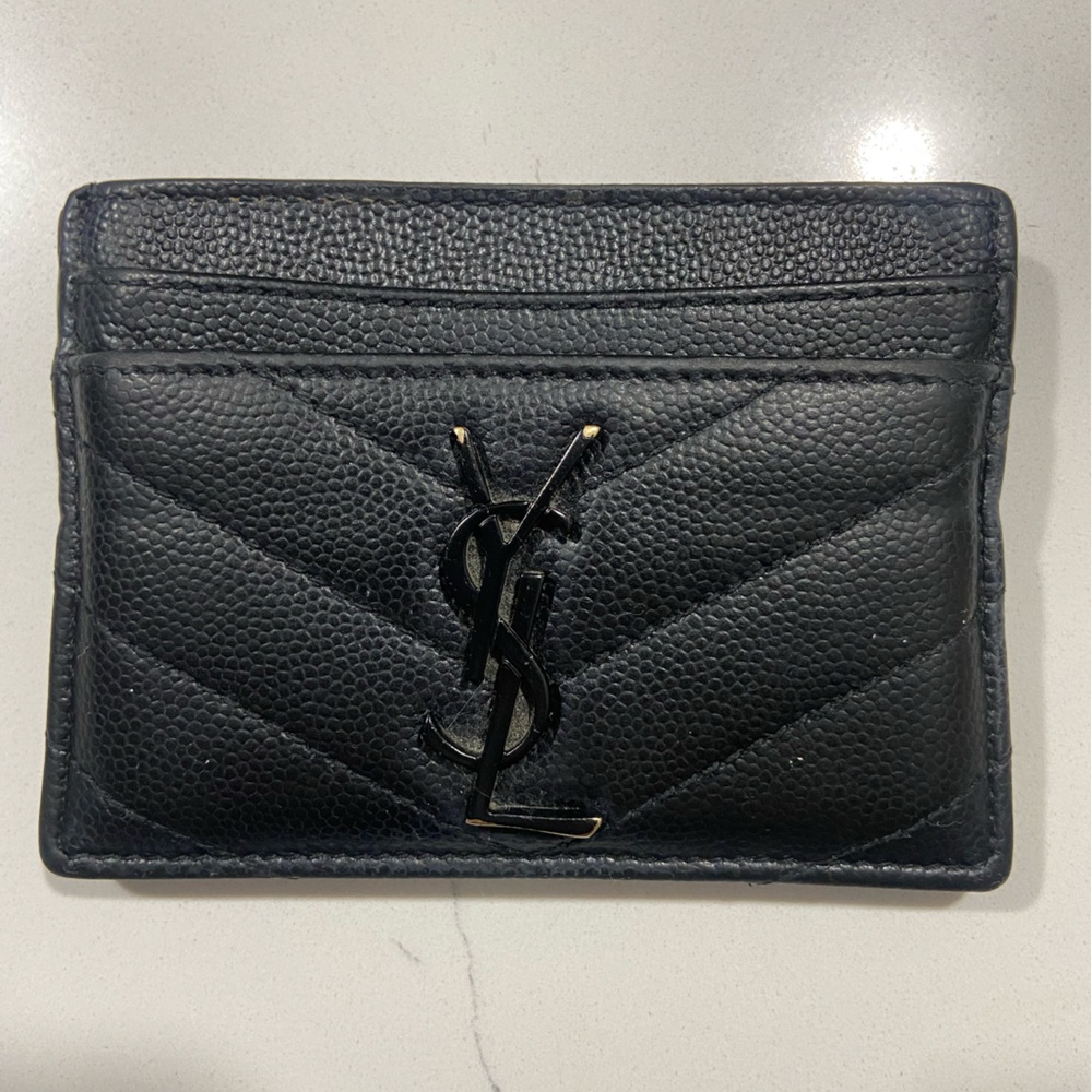 Authentic Yves Saint Laurent Black Quilted Leather Card Case